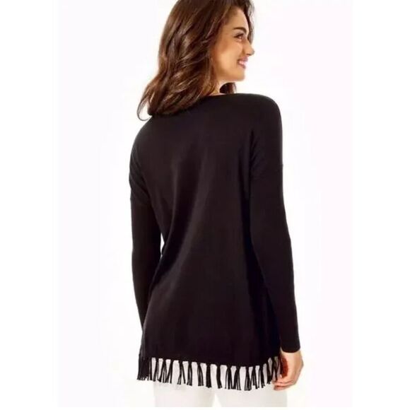 Beautiful Lilly Pulitzer Ramona Fringe Sweater Black Gold Buttons Cotton Blend S - Picture 3 of 16
